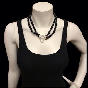 Chic Black Beaded Necklace with Artistic Pendant